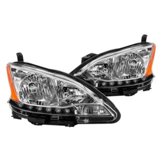 ( OE ) Nissan Sentra 13-15 Halogen Headlights - Low Beam-H11(Not Included) ; High Beam-H9(Not Included) ; Signal-7444NA(Included) - OE Chrome