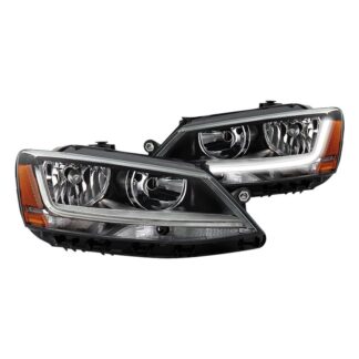 ( OE ) VW Jetta 11-16 no DRL / 17-18 w/LED DRL Model Halogen Headlights – Low Beam-H7(Not Included) ; High Beam-H7(Not Included) ; Signal-1156A(Not Included) – OE Black