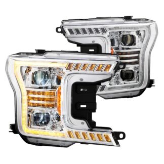 Ford F150 18-20 Amber DRL  Sequential LED Signal   FULL LED 2 Projector Headlights - Chrome