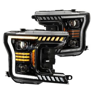 Ford F150 18-20 White DRL  Sequential LED Signal   FULL LED 2 Projector Headlights - Black
