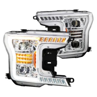 Ford F150 18-20 White DRL  Sequential LED Signal   FULL LED 2 Projector Headlights - Chrome