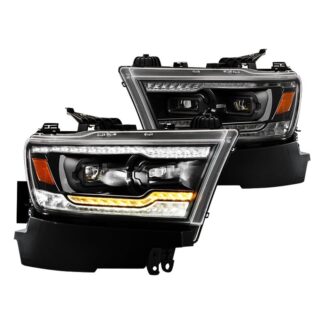 ( Akkon ) Dodge Ram 1500 2019-2020 Halogen Model Only ( Do Not Fit Factory LED Model )  High-power LED Module (High Beam And Low Beam) Full LED Projector Headlights With Sequential Turn Signal - Black