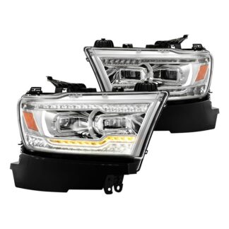 ( Akkon ) Dodge Ram 1500 2019-2020 Halogen Model Only ( Do Not Fit Factory LED Model )  High-power LED Module (High Beam And Low Beam) Full LED Projector Headlights With Sequential Turn Signal - Chrome