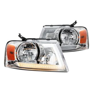 Ford F150 04-08 Switch Back LED Sequential Signal w/DRL Crystal Headlights - Low Beam-H13(Not Included) ; High Beam-H13(Not Included) ; Signal-7444NAINot Included) - Chrome