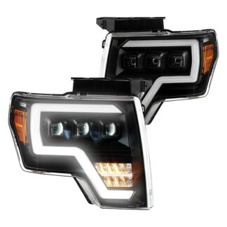 ( Akkon ) Ford F150 09-14 Projector Headlights - Halogen Model Only ( Not Compatible With Xenon/HID Model ) Full LED DRL Projector Headlights- Black