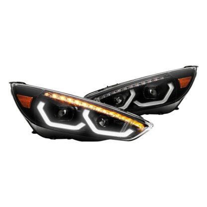 Ford Focus 15-18 Halogen Model Only Full LED Headlights with LED Light Bar- Black ( High Beam LED - Low Beam LED )
