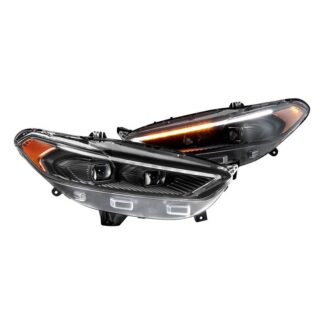 ( Akkon ) Ford Fusion 2013-2016 Halogen Projector Headlights - Light Tube DRL - Low Beam-H9(Included) ; High Beam-H9(Included) ; Signal-LED - Black