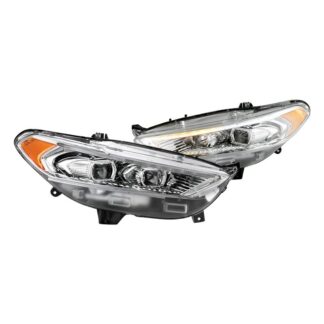 ( Akkon ) Ford Fusion 2013-2016 Halogen Projector Headlights - Light Tube DRL - Low Beam-H9(Included) ; High Beam-H9(Included) ; Signal-LED - Chrome