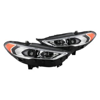 Ford Fusion 17-19 (Not fit Titanium Model) Sequential Signal LED DRL Halogen Projector Headlight - Low Beam-H7(Included) ; High Beam-LED ; Signal-LED - Chrome