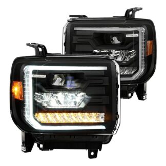 ( Akkon ) GMC Sierra 1500 14-15 / Sierra 2500HD 3500HD 2015-2017 Halogen Models (Not Compatible w/ Factory LED Day Time Running Lights) (Not Compatible w/2014 Classic Body Style ) Full LED DRL Projector Headlights -( Low Beam - LED 35000cd ) ( High Beam - LED 40000cd ) - Black