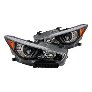 ( POE ) Infiniti Q50 14-17 4Dr HID (w/o Adaptive) Projector Headlights - Low Beam-LED ; High Beam-LED - Black