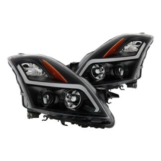 ( Akkon ) Nissan Altima 07-09 Sedan Halogen Model Only ( Not Compatible With Xenon/HID Model ) LED Light Bar Projector Headlights - Low Beam - H7(Included) ; High Beam - H1(Included) ; Signal - 3457(Included) - Black Smoked