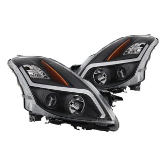 ( Akkon ) Nissan Altima Coupe 08-09 Halogen Only ( Does Not Fit HID Models ) DRL Light Bar Projector Headlights - Low Beam-H7(Included) ; High Beam-H1(Included) ; Signal-3457A(Included) - Black
