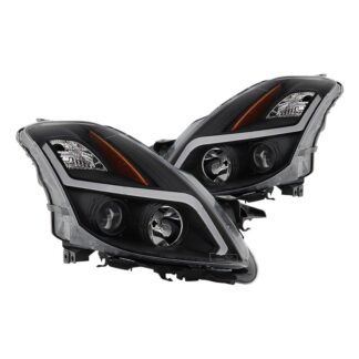 ( Akkon ) Nissan Altima Coupe 08-09 Halogen Only ( Does Not Fit HID Models ) DRL Light Bar Projector Headlights - Low Beam-H7(Included) ; High Beam-H1(Included) ; Signal-3457A(Included) - Black Smoked