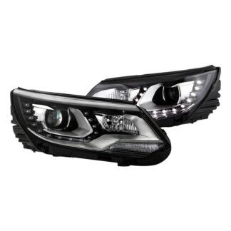 VW Tiguan 12-17 (Fit OE Halogen Model) LED/DRL Projector Headlights – Low Beam-H7(Included) ; High Beam-H7(Included) ; Signal-1156A(Included) – Chrome